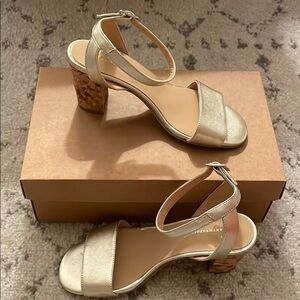 NIB Anthropologie Gold Buckle Sandals w Cork Heel
